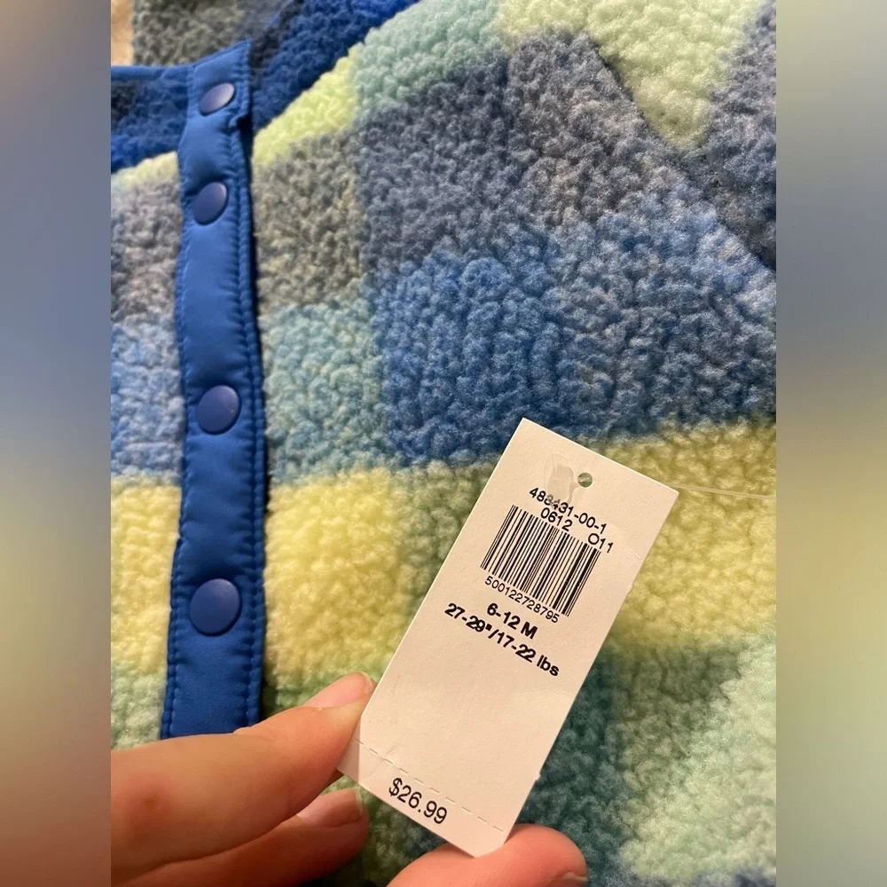 NWT Baby Boy Blue and Green Plaid Sherpa Jumpsuit